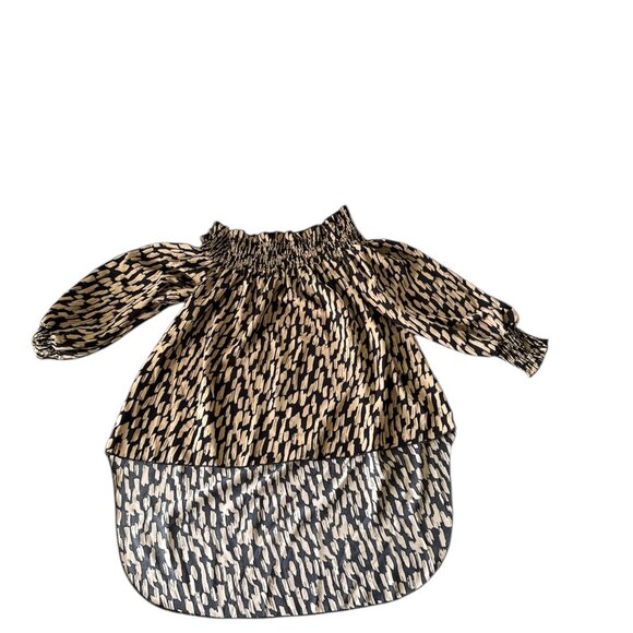 Lishly L Off Shoulder Abstract Print Blouse – Beige Black Balloon Sleeve Top - Picture 5 of 6